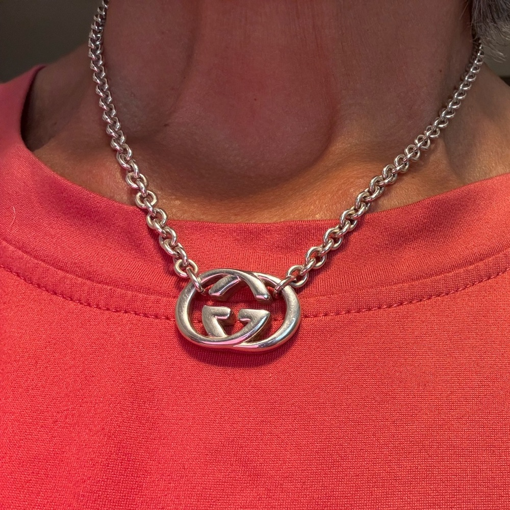 GUCCI Sterling silver Interlocking GG necklace